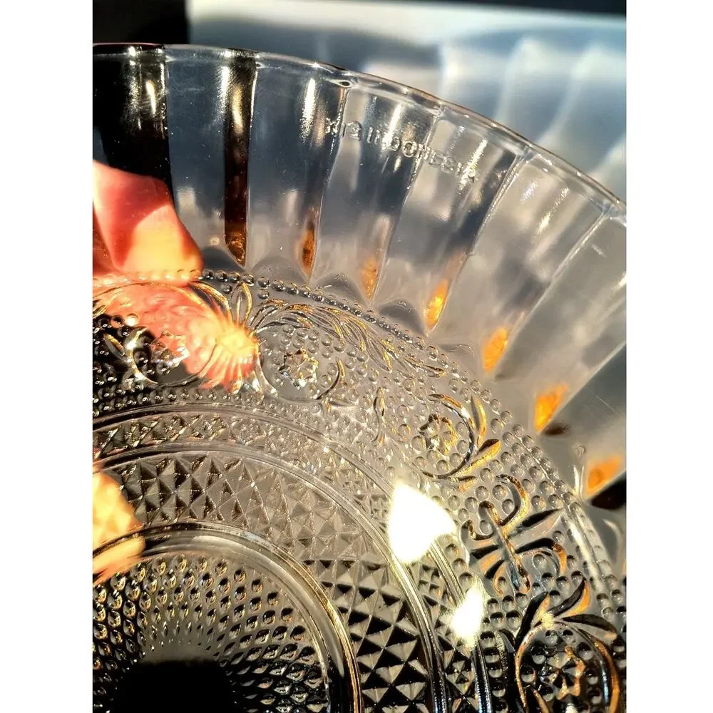 1042.  Vintage Pink Depression Glass Bowl Trellis Pattern